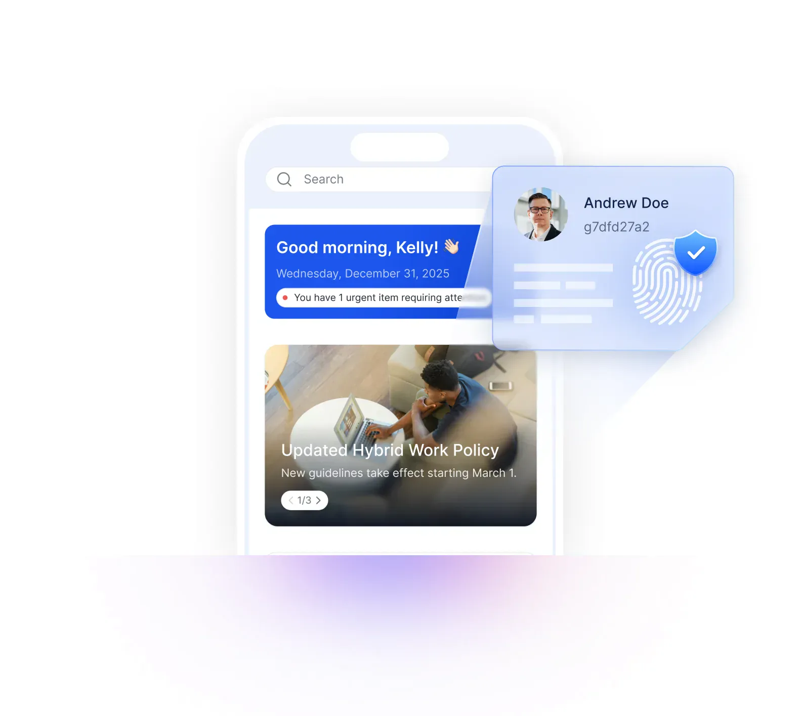 Digitales Onboarding &mdash; eine Mitarbeitenden-Identit&auml;t wird in der Workplace-App verifiziert und ausgestellt