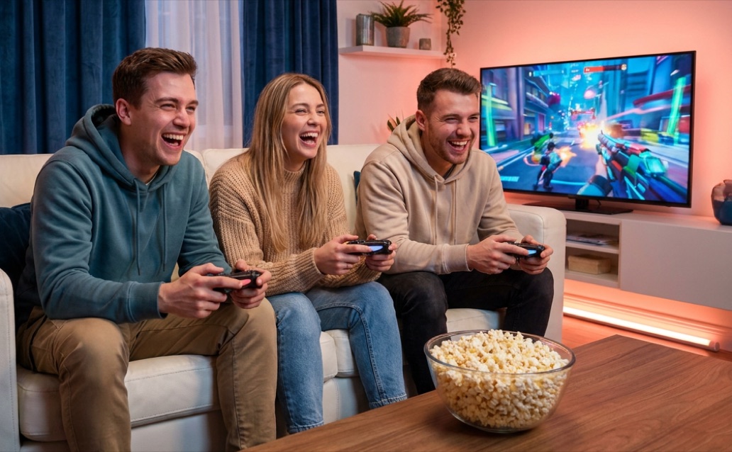 Friends playing and watching esports together