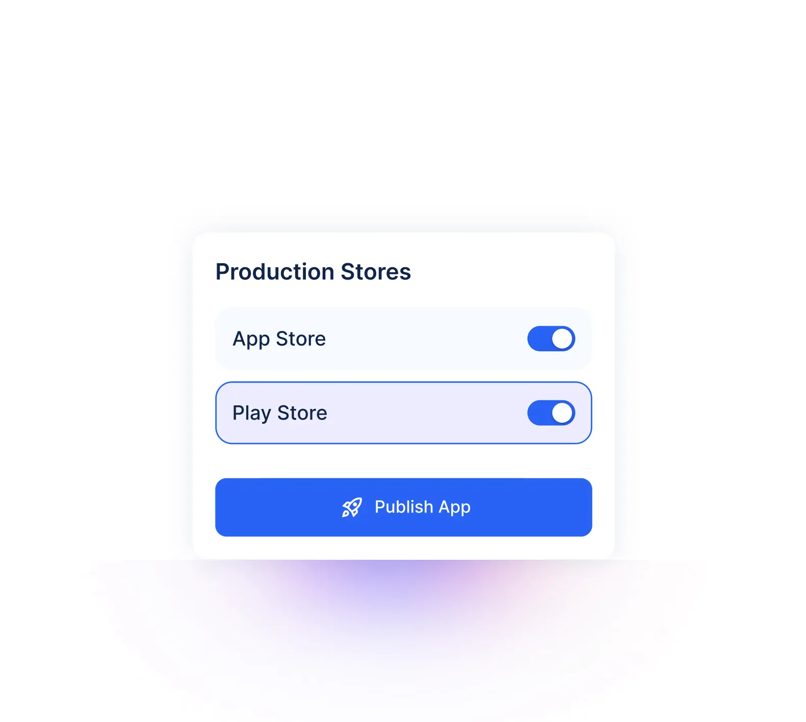 The portal's production store submission screen for Apple and Google