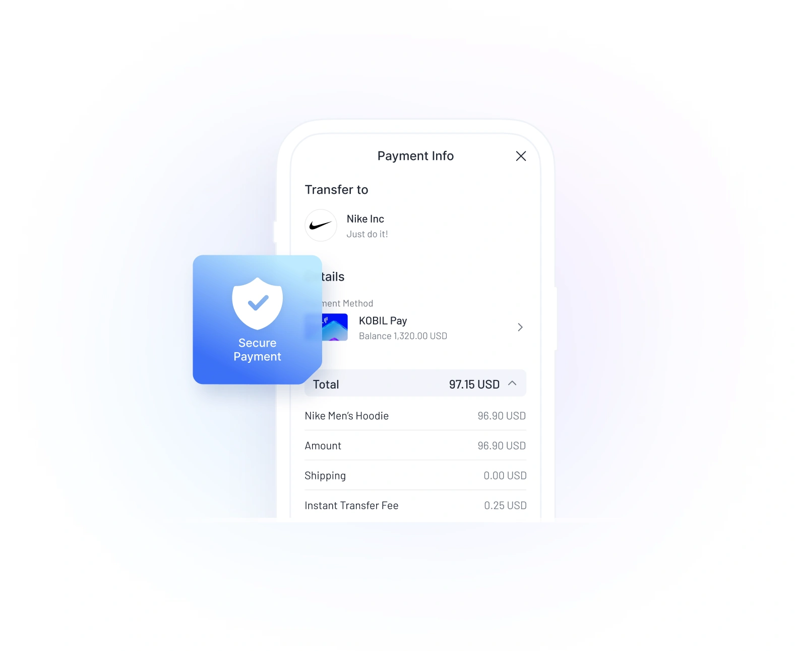 A payment on a phone protected by a Secure Payment shield badge